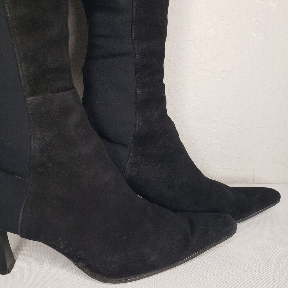 Stuart weitzman Over The Knee Black Suede Leopard Pointed Toe Heel Sz 6.5 Boots - Picture 9 of 13